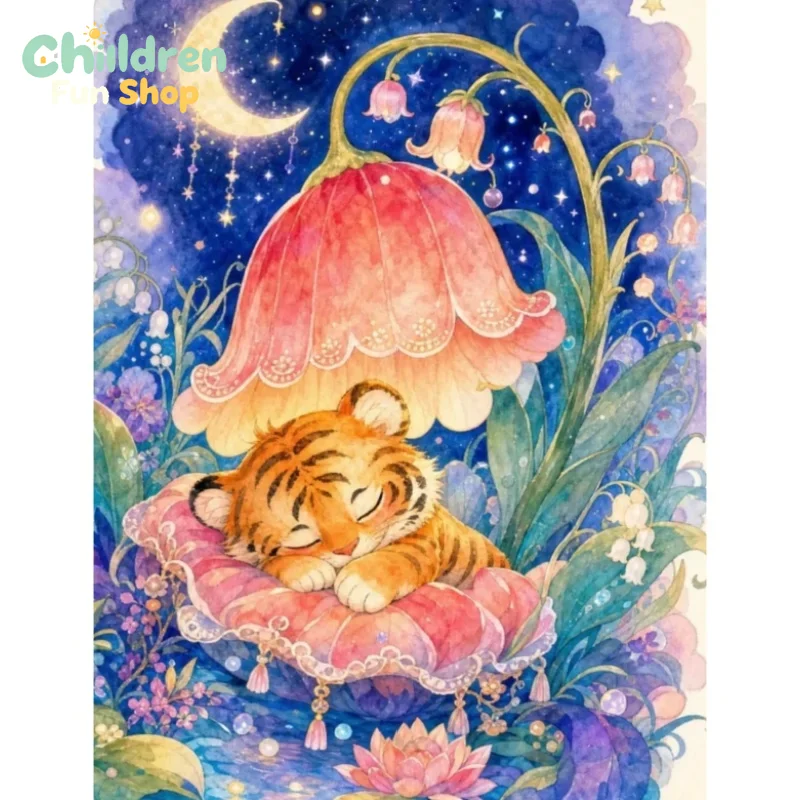 Resin Art Baby - Pintura com Diamantes: Tigre Bebê Dormindo