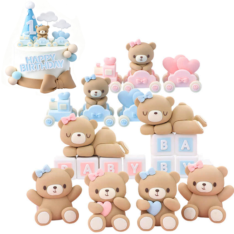 Topo de bolo 3D de urso rosa e - Resin Art Baby avaliação e preço