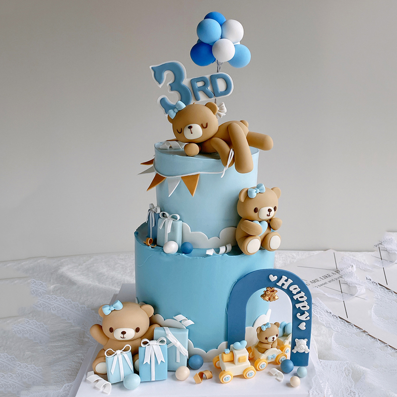 Topo de bolo 3D de urso rosa e - Resin Art Baby avaliação e preço